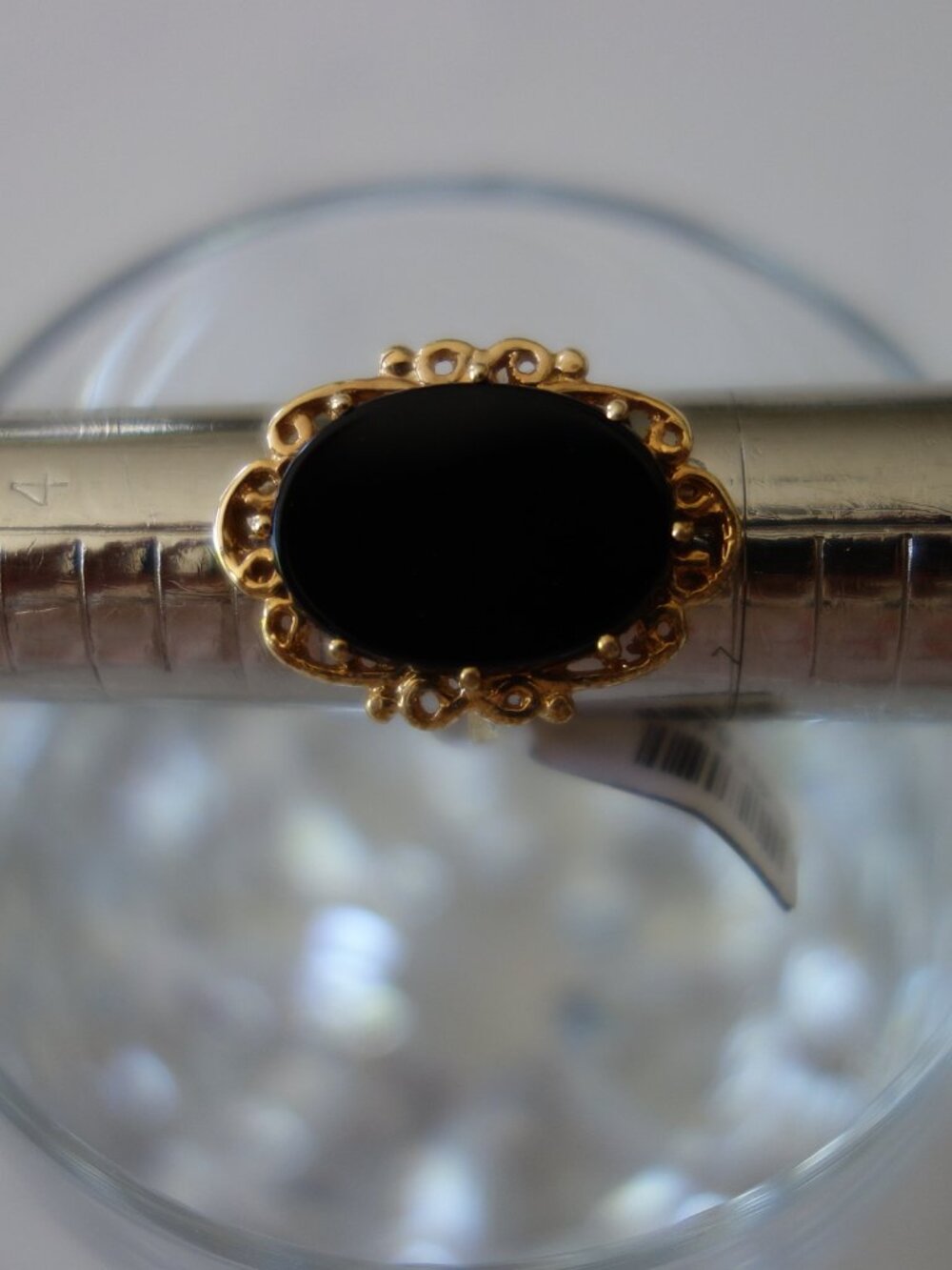 Vintage Big Onyx and Gold (5K) Plated Ring Size 5 1/4